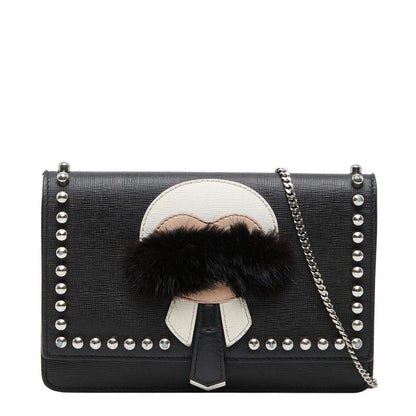 Fendi Carlito Studded Chain Wallet Shoulder Bag Black Multicolor Leather