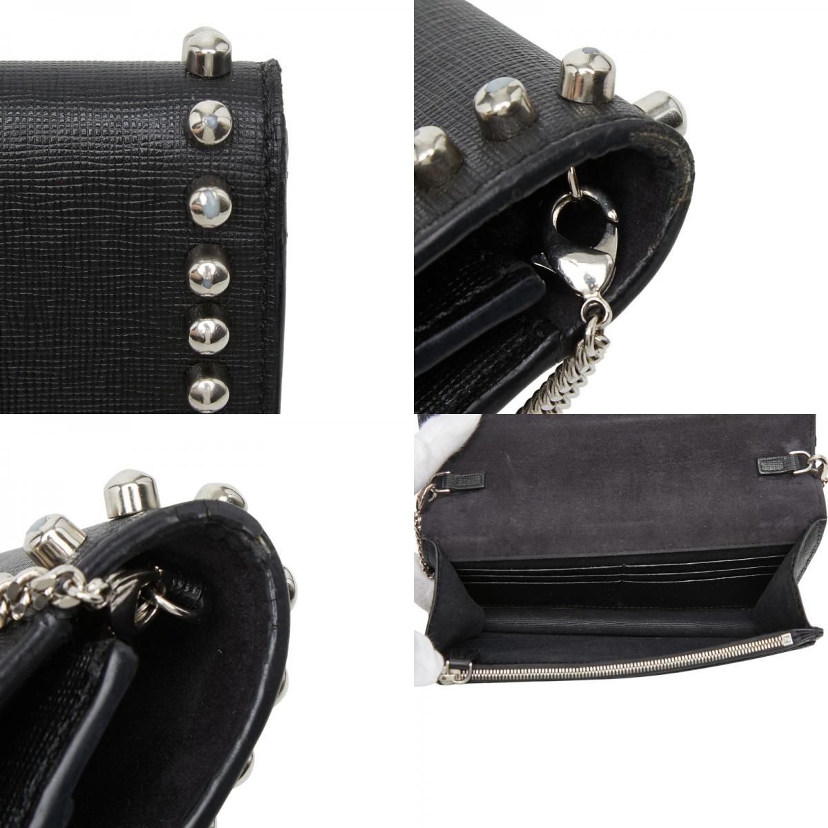 Fendi Carlito Studded Chain Wallet Shoulder Bag Black Multicolor Leather — view 9