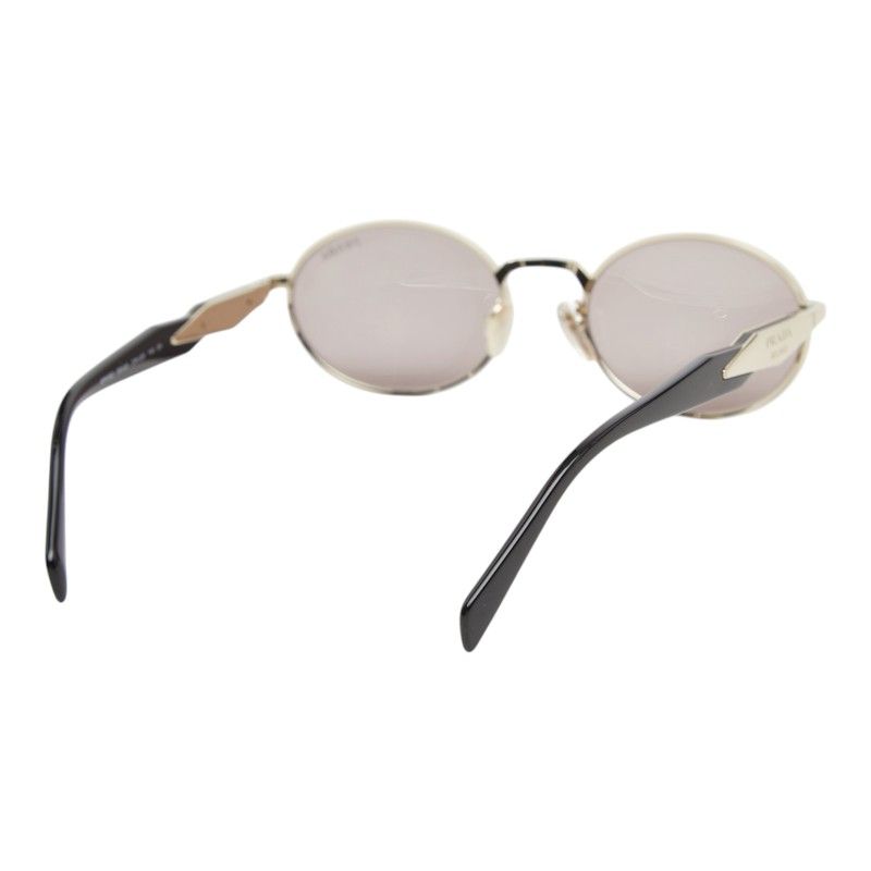 Prada Oval Frame Metal Sunglasses Black Silver Acetate 1- Eyewear — view 3