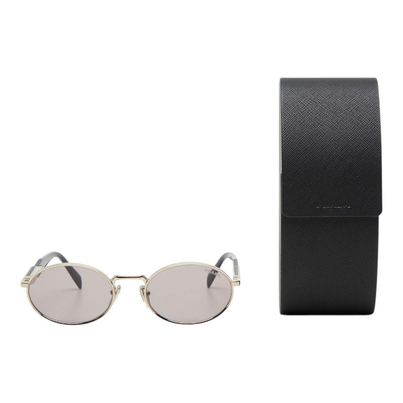 Prada Oval Frame Metal Sunglasses Black Silver Acetate 1- Eyewear — view 8