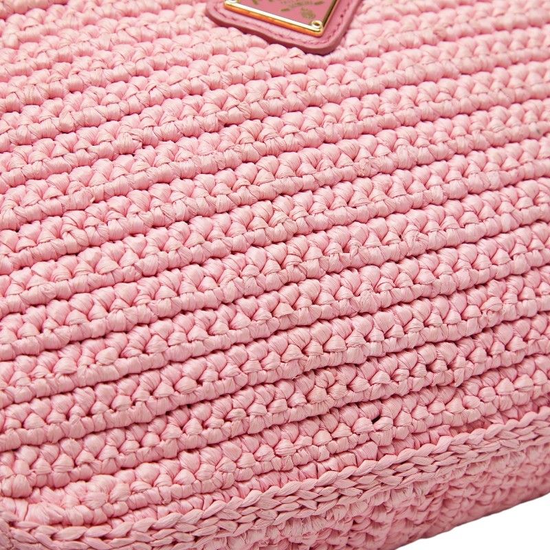 Prada Re Edition Chain Shoulder Bag Pink Raffia Leather — view 4