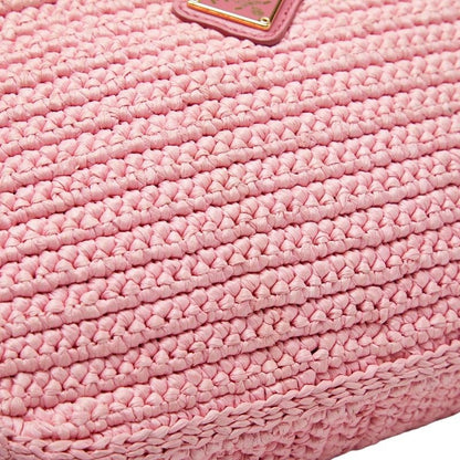 Prada Re Edition Chain Shoulder Bag Pink Raffia Leather — view 4