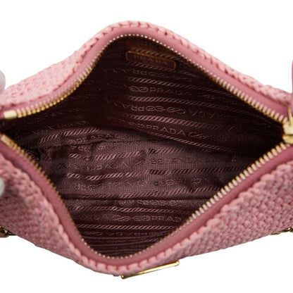 Prada Re Edition Chain Shoulder Bag Pink Raffia Leather — view 9