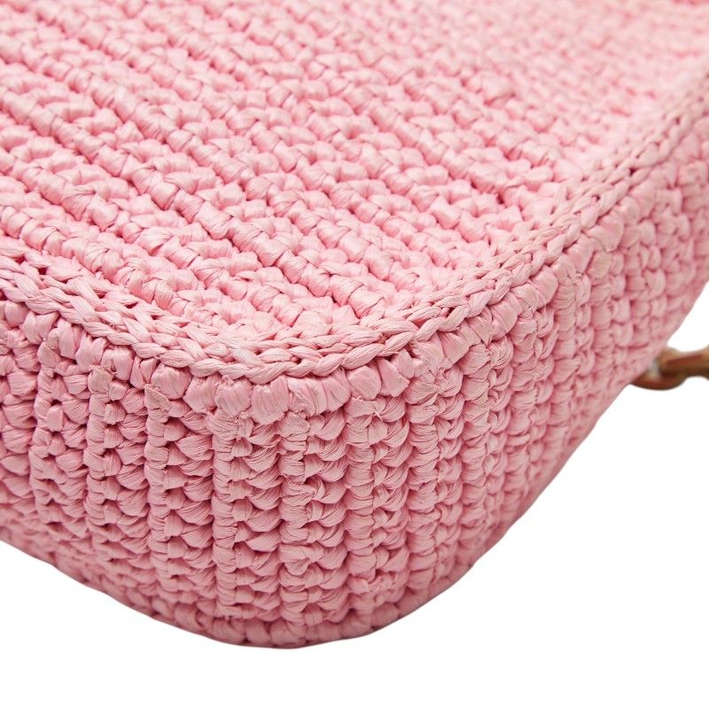Prada Re Edition Chain Shoulder Bag Pink Raffia Leather — view 7