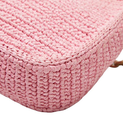Prada Re Edition Chain Shoulder Bag Pink Raffia Leather — view 7
