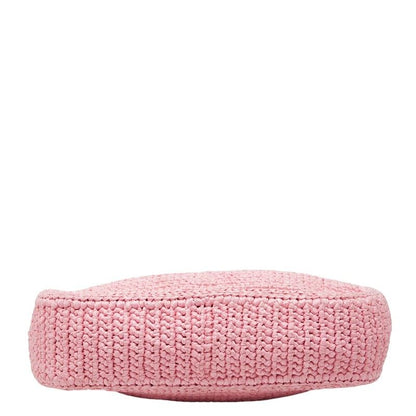 Prada Re Edition Chain Shoulder Bag Pink Raffia Leather — view 3