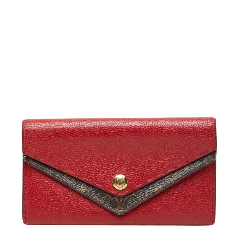 Louis Vuitton Monogram Portefeuille Double Wallet Red Brown Leather