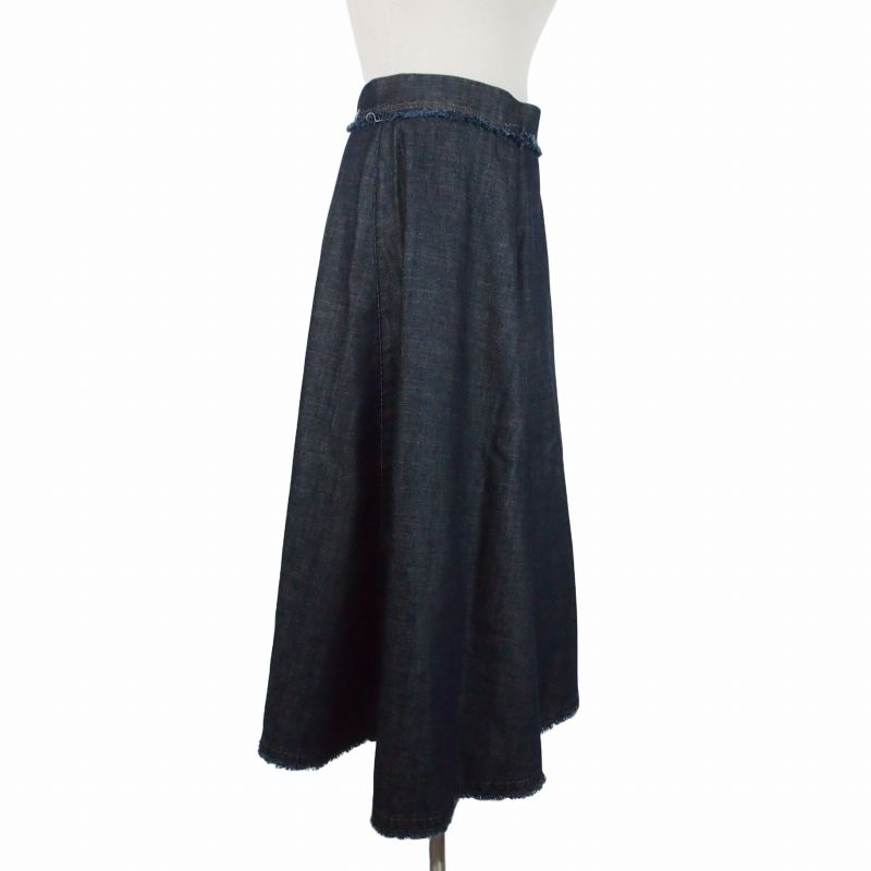 Max Mara Weekend Line Fringe Flare Denim Long Skirt 38 Indigo — view 3