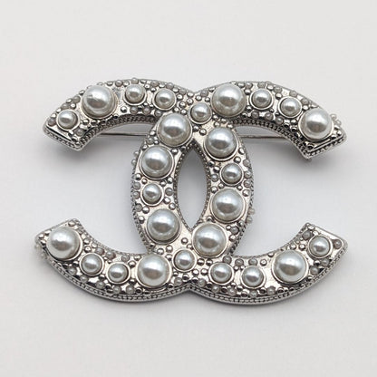 Chanel Brooch CC Logo Faux Pearl Silver Recent
