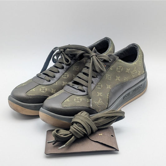 Louis Vuitton Sneakers Monogram Mini Canvas Leather Khaki Logo Shoes