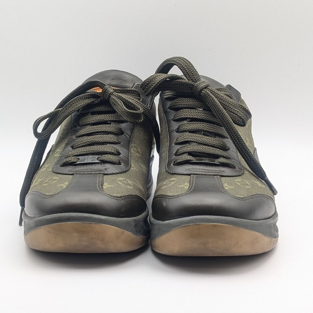 Louis Vuitton Sneakers Monogram Mini Canvas Leather Khaki Logo Shoes — view 3