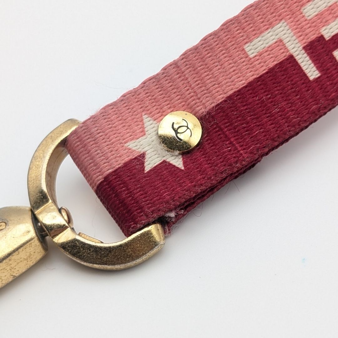 Chanel CC Logo Gold Pink Neck Strap Necklace — view 3