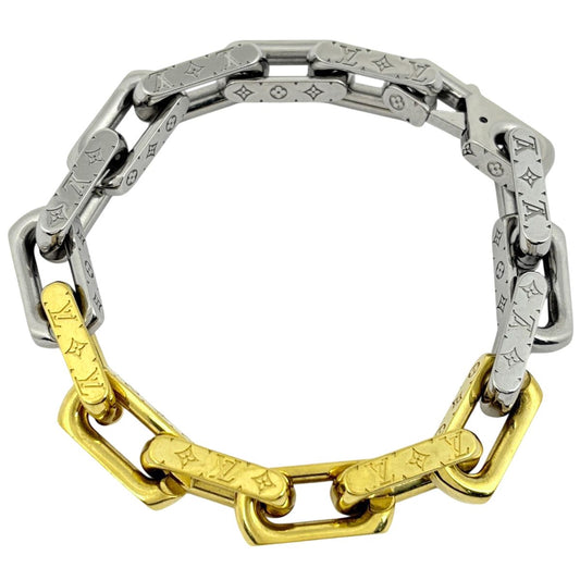 Louis Vuitton Bracelet Chain Monogram LV Silver Plated