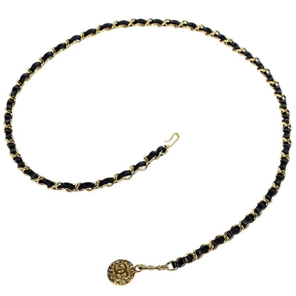 Chanel CC Logo Chain Belt Leather Gold Black