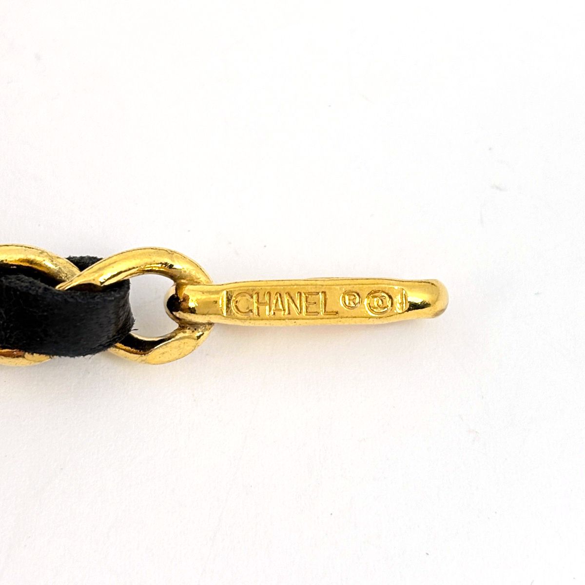 Chanel CC Logo Chain Belt Leather Gold Black — view 5