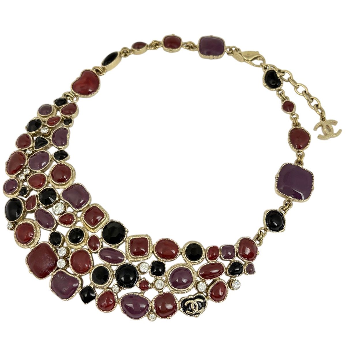 Chanel CC Logo Color Stone Necklace Rhinestone Gold Multicolor