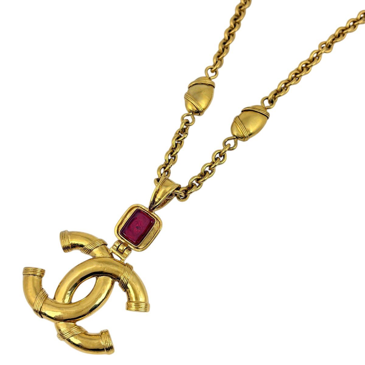 Chanel CC Logo Color Stone Necklace Gripoix Long Gold Plated