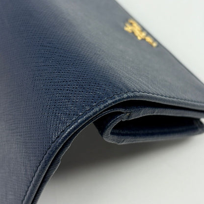 Prada Logo Bifold Wallet L-shaped Zipper Saffiano Leather Navy — view 3