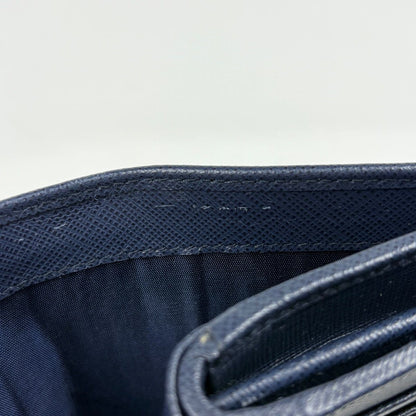 Prada Logo Bifold Wallet L-shaped Zipper Saffiano Leather Navy — view 5