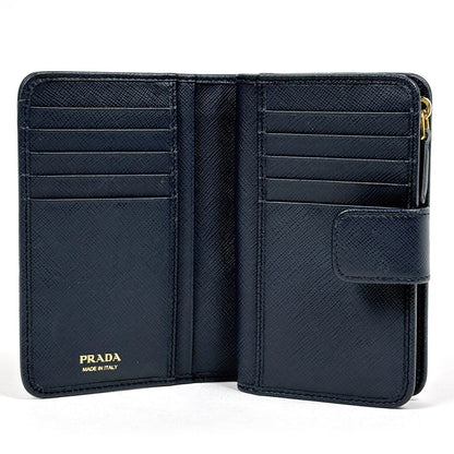 Prada Logo Bifold Wallet L-shaped Zipper Saffiano Leather Navy — view 7