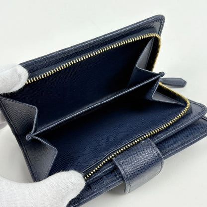 Prada Logo Bifold Wallet L-shaped Zipper Saffiano Leather Navy — view 6