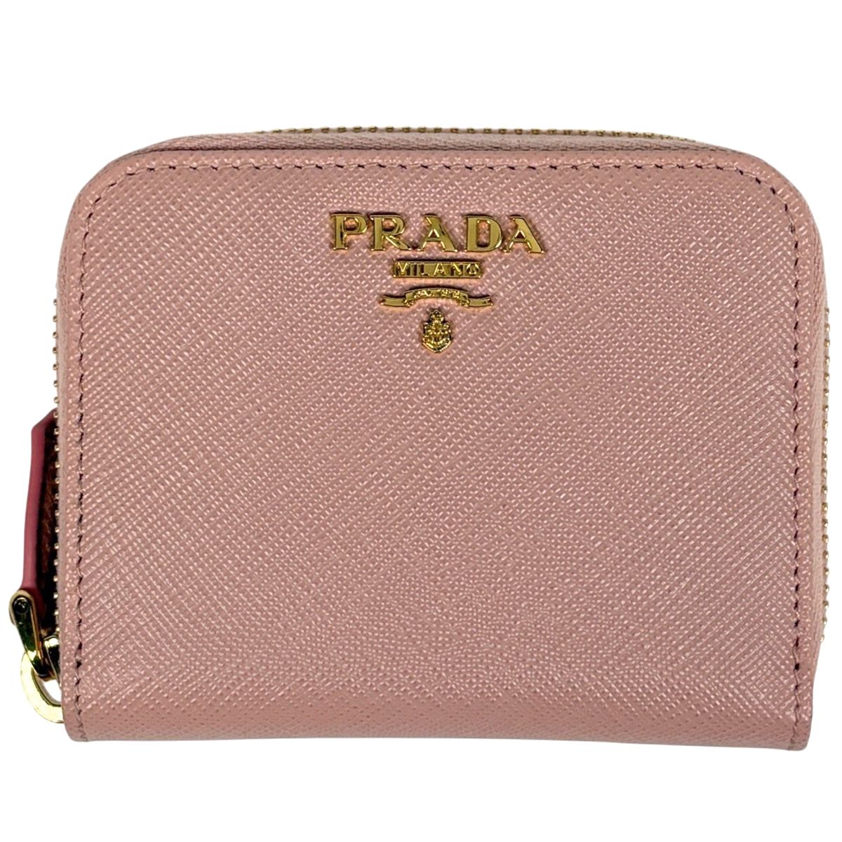 Prada Logo Zip Around Coin Case Saffiano Leather Pink 1 mm