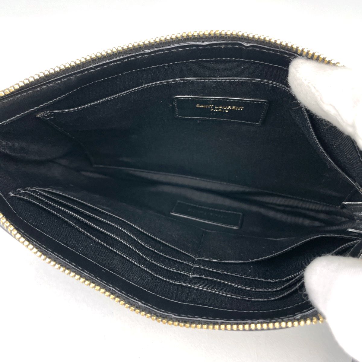 Saint Laurent Logo Shoulder Bag Fringe Leather Black — view 6