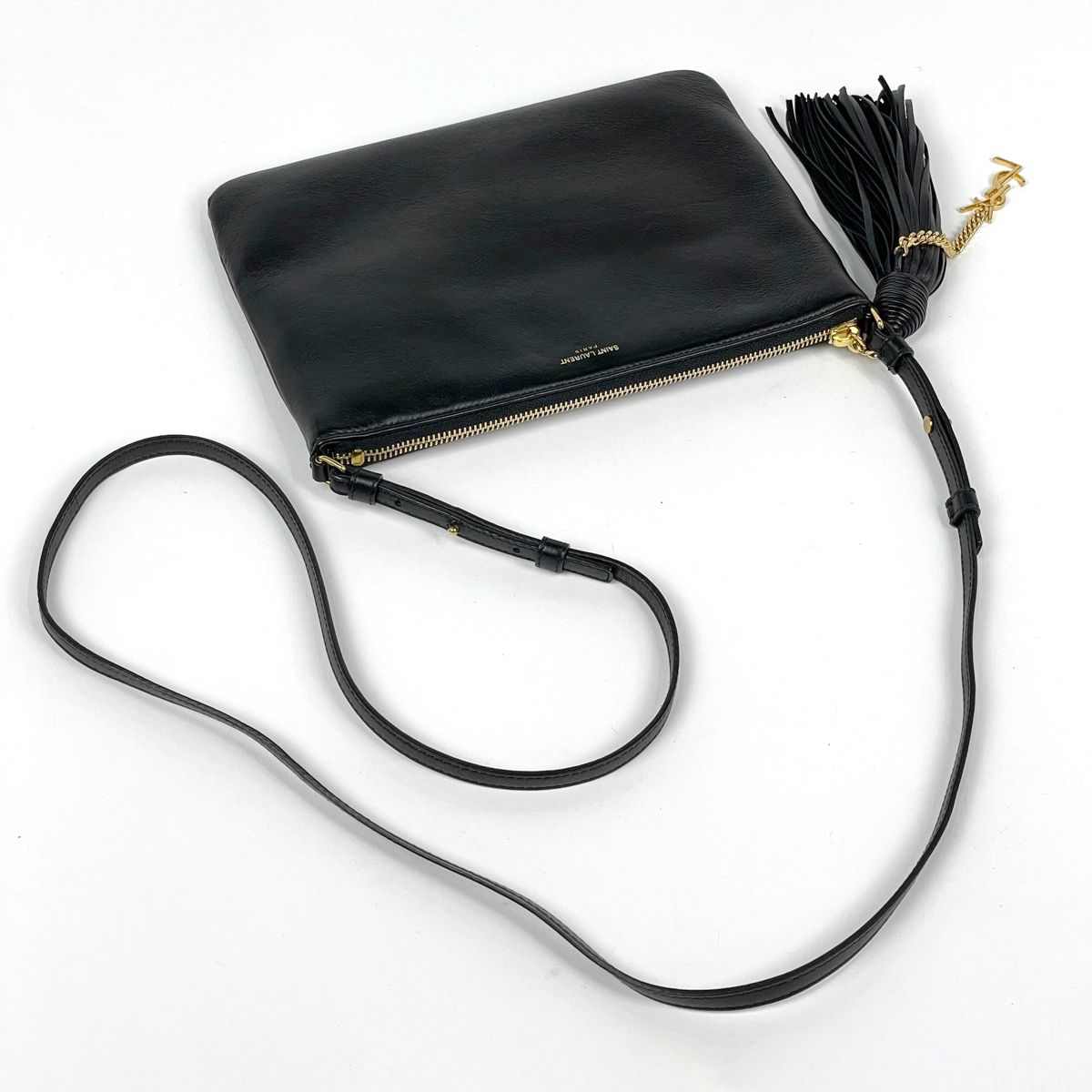 Saint Laurent Logo Shoulder Bag Fringe Leather Black — view 5