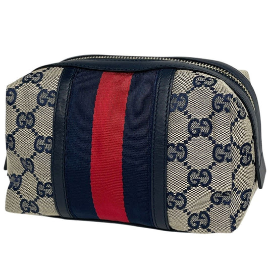 Gucci GG Pattern Pouch Sherry Line Web Canvas Beige Navy