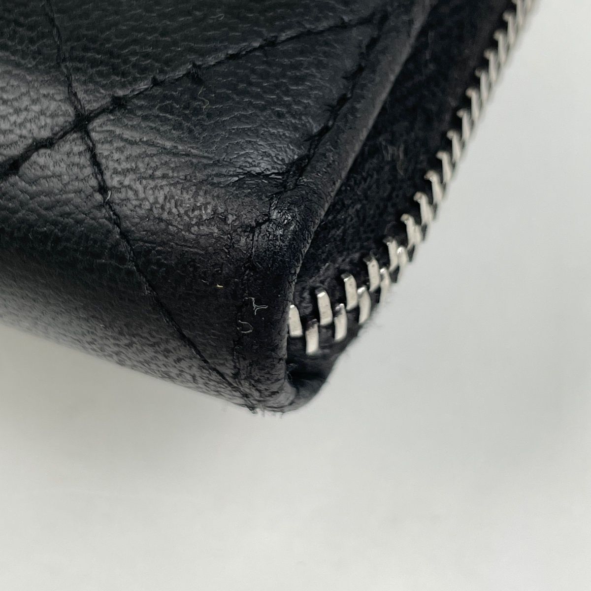 Chanel CC Logo Zip Around Wallet Quilted Leather Black — view 3