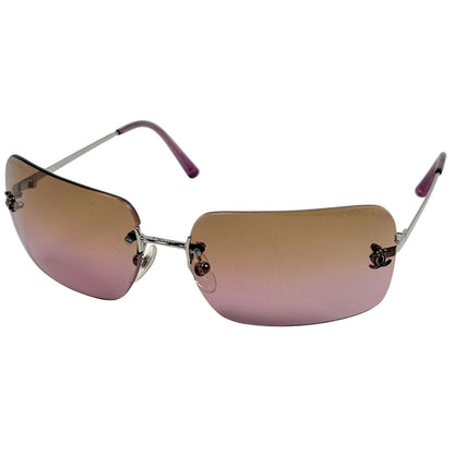 Chanel CC Logo Sunglasses Rimless Eyewear Metal Pink Silver