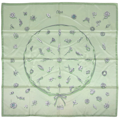 Hermes Carre 90 Clip Scarf Silk Light Green Multicolor