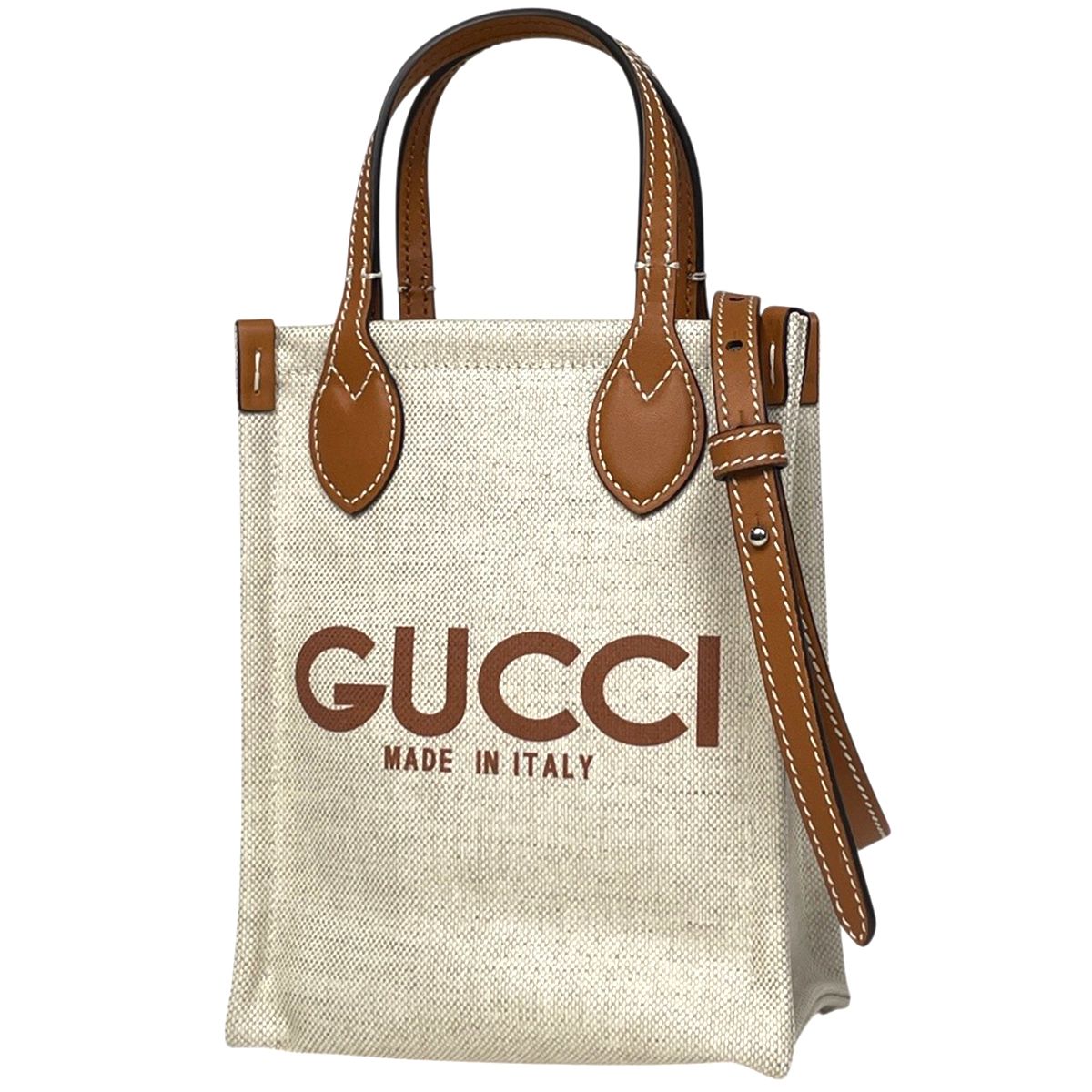 Gucci Logo Handbag 2-Way Canvas Beige Brown
