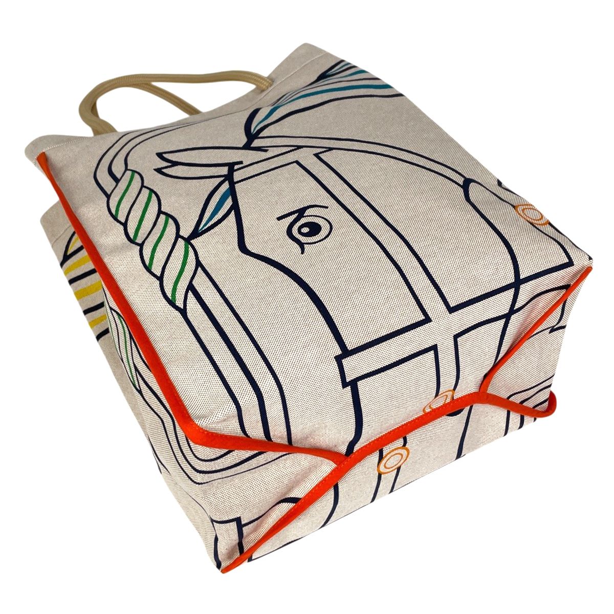Hermes Beach Quadrige Tote Toile Ash Natural Blue Yellow — view 2