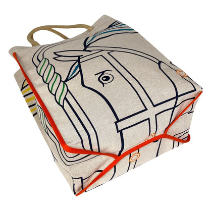 Hermes Beach Quadrige Tote Toile Ash Natural Blue Yellow — view 2