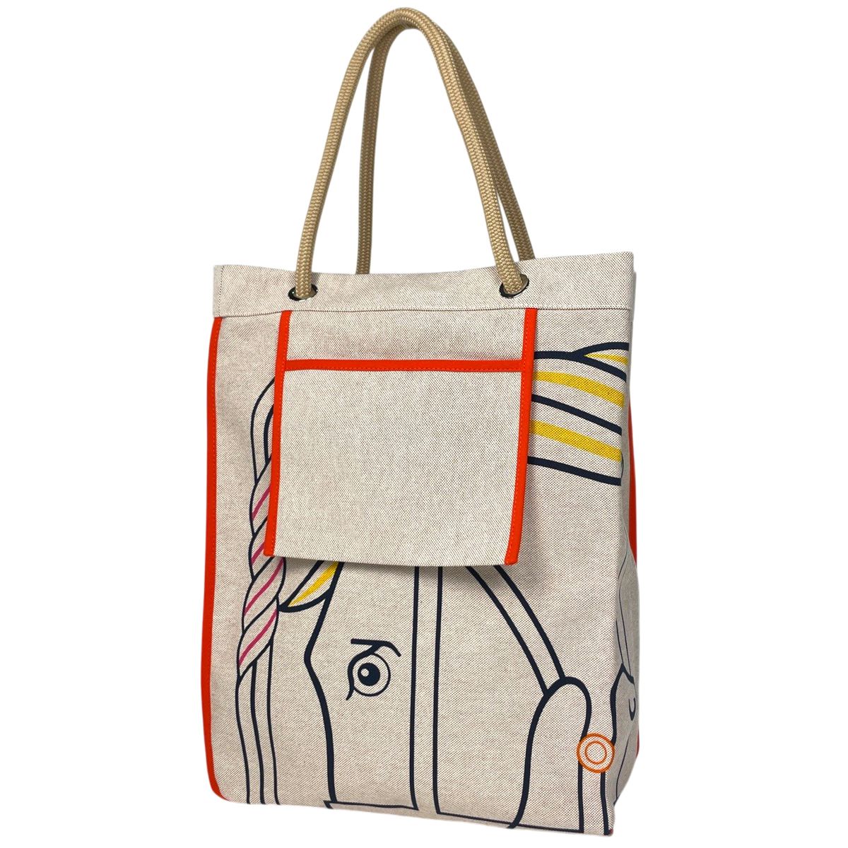Hermes Beach Quadrige Tote Toile Ash Natural Blue Yellow
