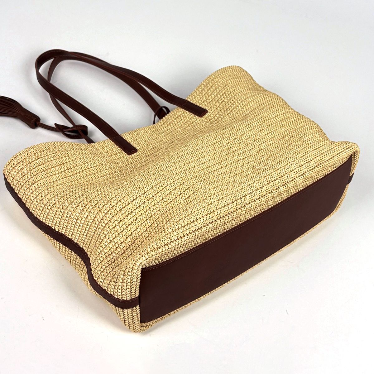 Saint Laurent Paris Tote Fringe Tassel Raffia Beige Brown — view 2
