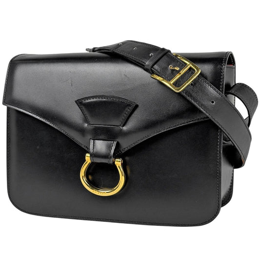 Celine Logo Shoulder Bag Leather Black