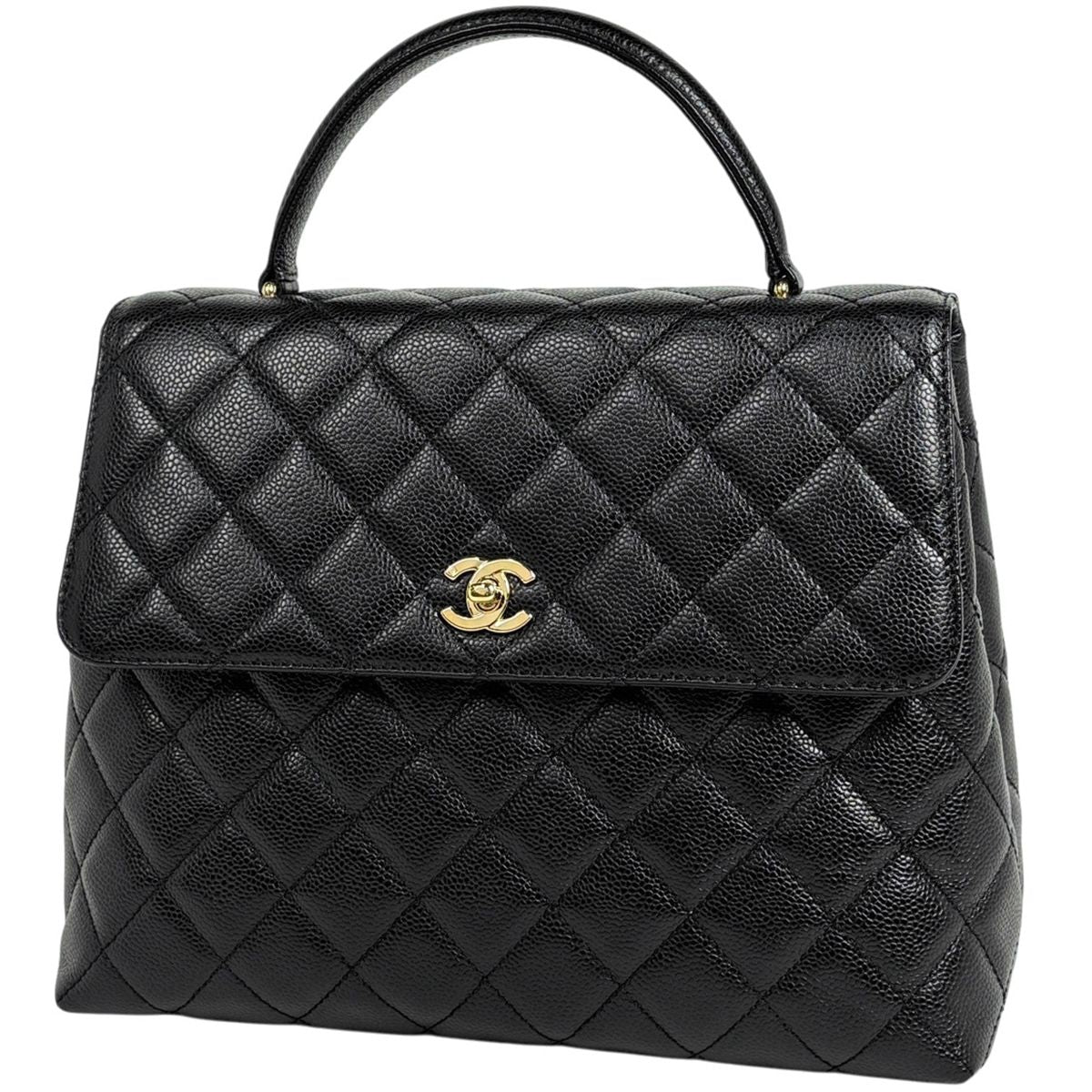Chanel CC Logo Handbag Quilted Caviar Leather Black