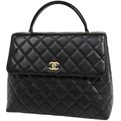 Chanel CC Logo Handbag Quilted Caviar Leather Black
