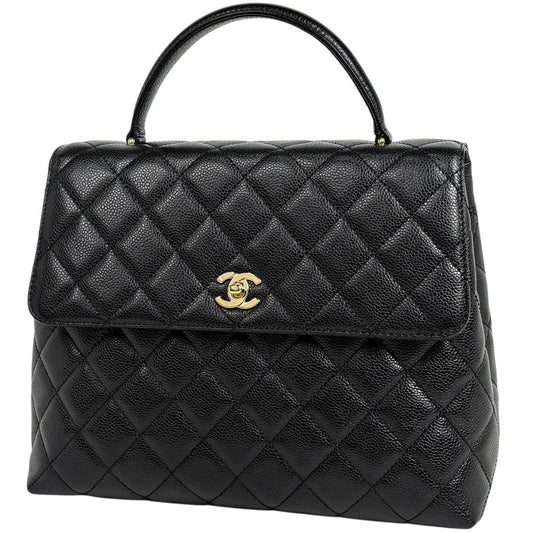 Chanel CC Logo Handbag Quilted Caviar Leather Black