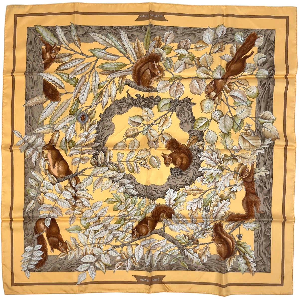 Hermes Carre 90 Casse Noisette Nutcracker Scarf Silk Yellow Multicolor