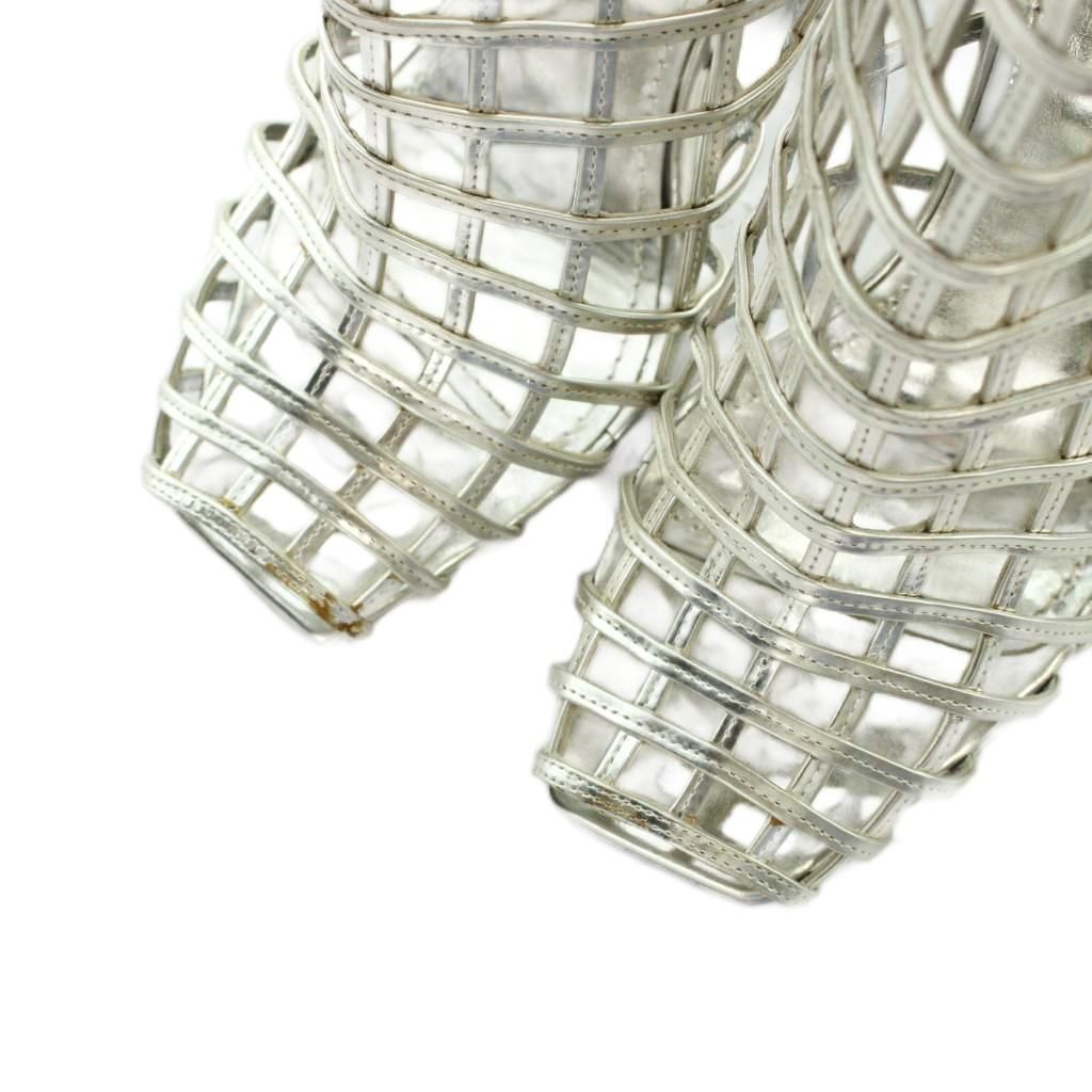 Saint Laurent Ankle Boots Middle Openwork High Heels 38 Silver — view 6