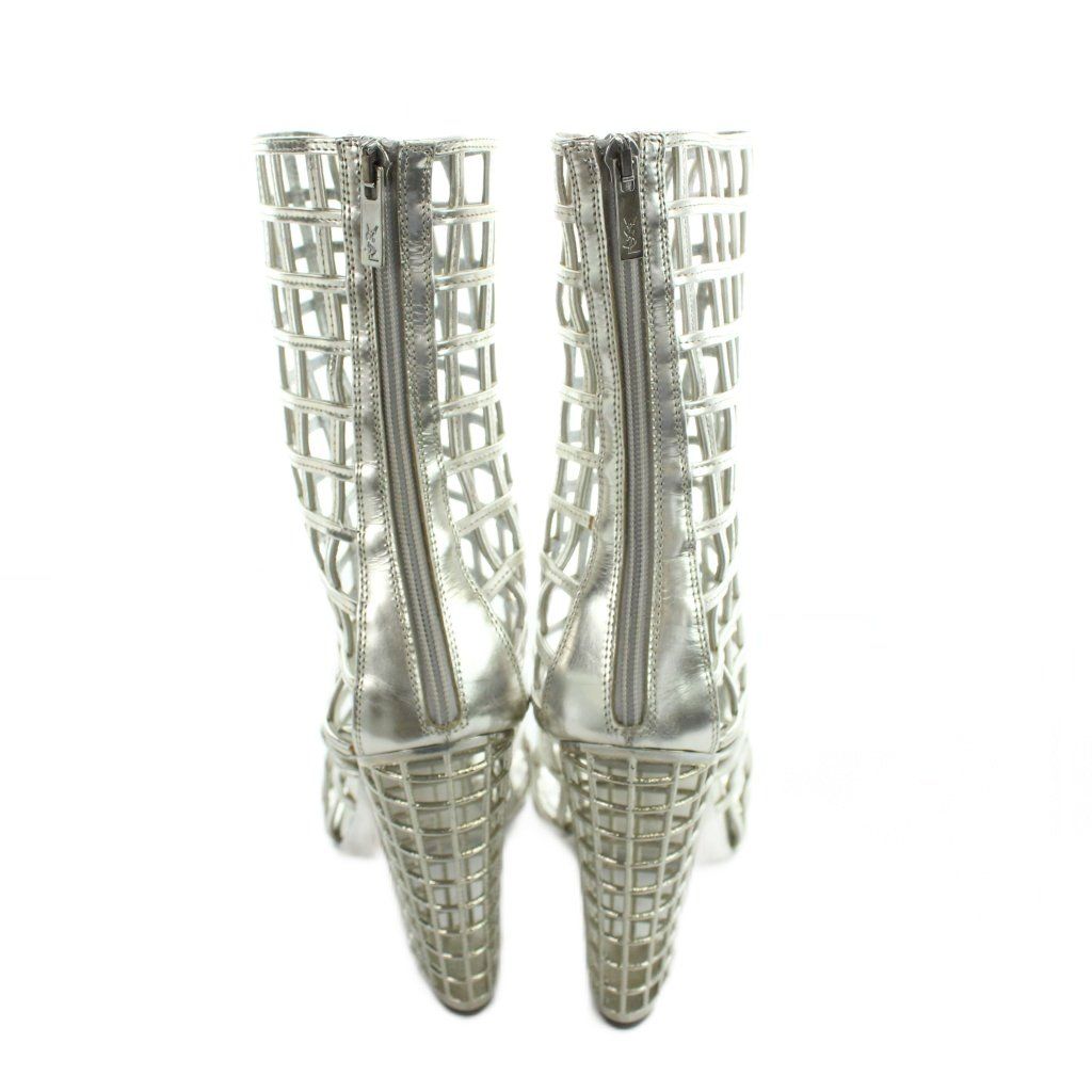 Saint Laurent Ankle Boots Middle Openwork High Heels 38 Silver — view 4
