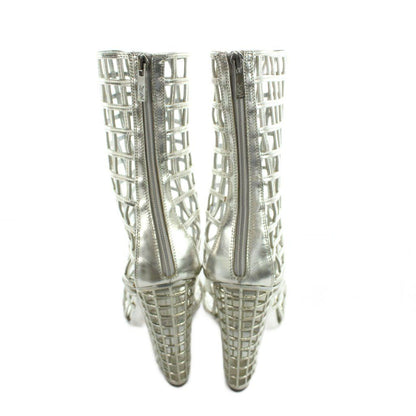 Saint Laurent Ankle Boots Middle Openwork High Heels 38 Silver — view 4