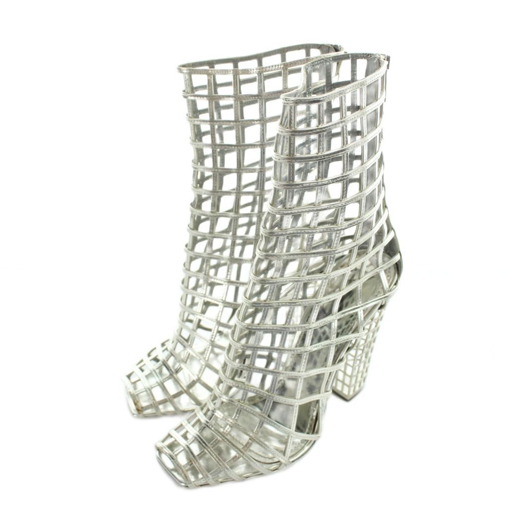 Saint Laurent Ankle Boots Middle Openwork High Heels 38 Silver