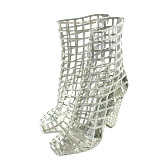 Saint Laurent Ankle Boots Middle Openwork High Heels 38 Silver