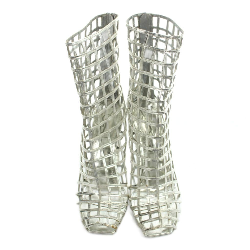 Saint Laurent Ankle Boots Middle Openwork High Heels 38 Silver — view 2