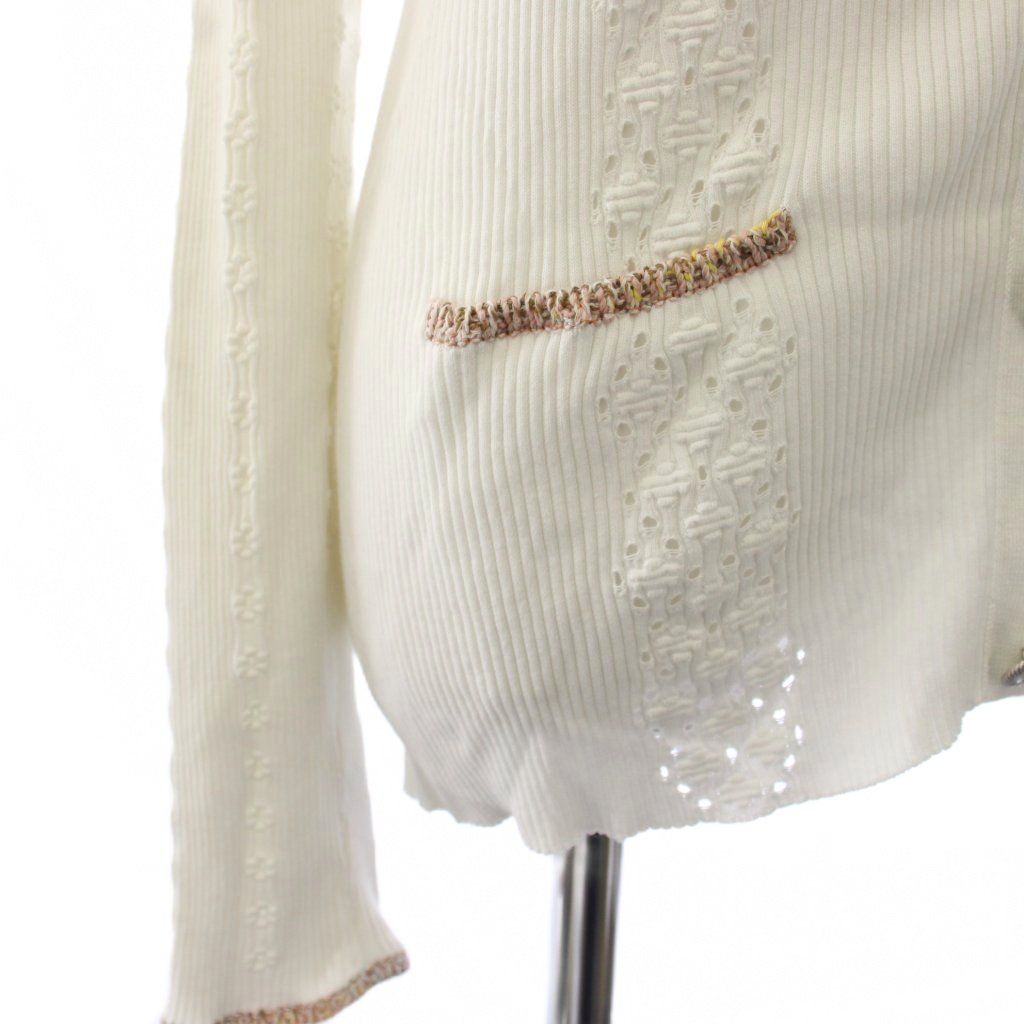 Chanel Collection Coco Cuba Cotton Rib Knit Cardigan Long Sleeve 40 White — view 6