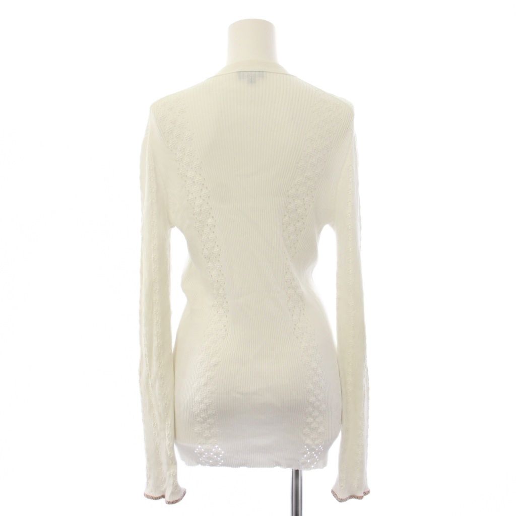 Chanel Collection Coco Cuba Cotton Rib Knit Cardigan Long Sleeve 40 White — view 3